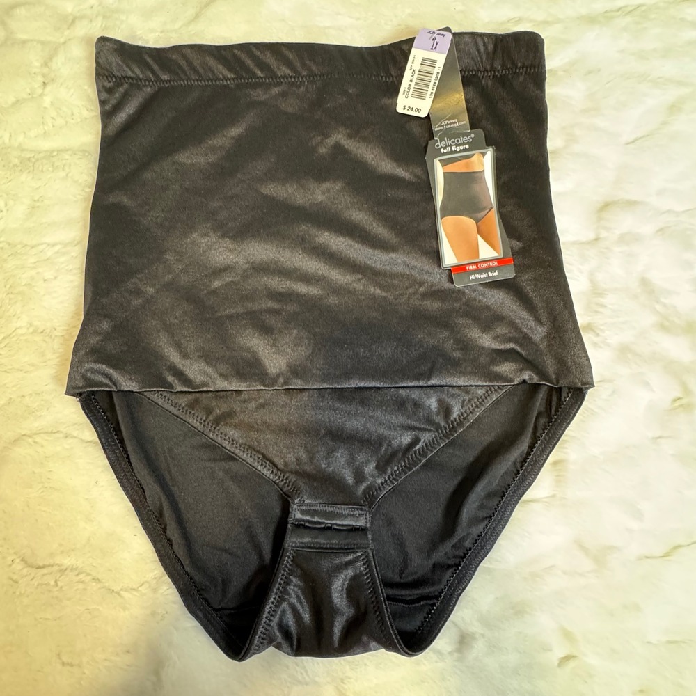 Delicates Full Figure Hi-Waist Brief Firm Control Shapewear Black 1X NWT